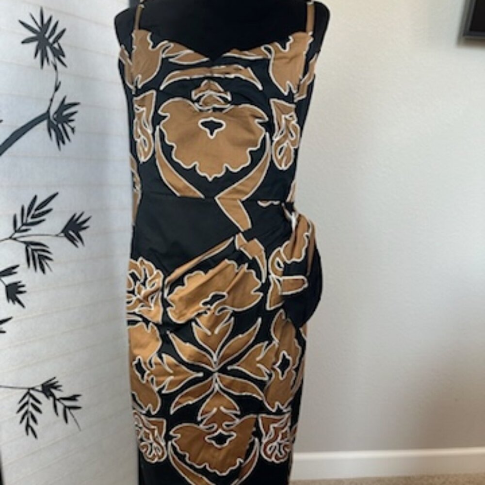 White House Black Market Black and Tan Floral Midi Dress